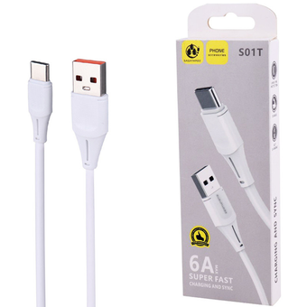 کابل تایپ سی فست شارژ Sasathree S01T 6A 0.9m Sasathree S01T 6A 0.9m Type-C Fast Charging Cable