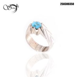 انگشتر دستساز نقره 925 عیار مردانه فیروزه نیشابوری کد 1743