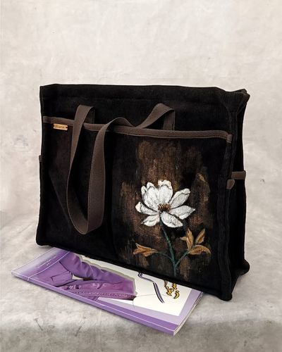 کیف پاییزه مخمل با نقاشی برجسته دستی