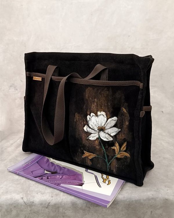 کیف پاییزه مخمل با نقاشی برجسته دستی