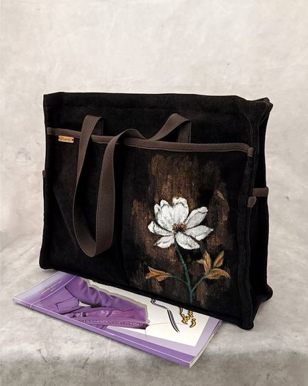 کیف پاییزه مخمل با نقاشی برجسته دستی