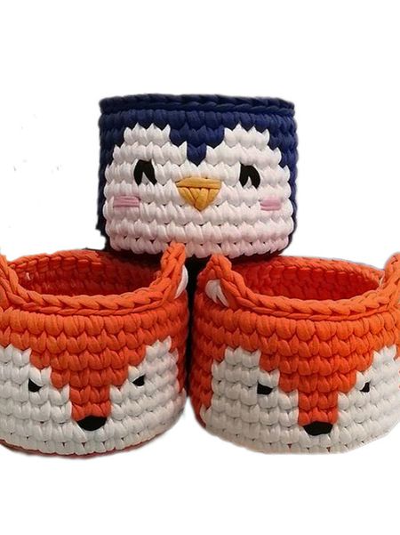 سبد قلاب بافی تریکو طرحجنگل مجموعه 3 عددی