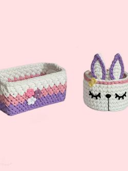 سبد قلاب بافی خرگوشی مجموعه 2 عددی