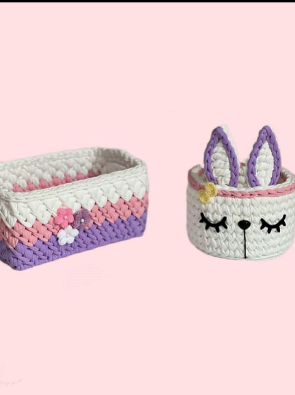 سبد قلاب بافی خرگوشی مجموعه 2 عددی