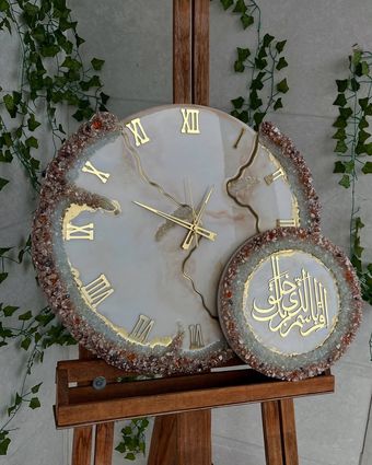 ست ساعت قطر 50 و تابلو رزینی طرح لنا