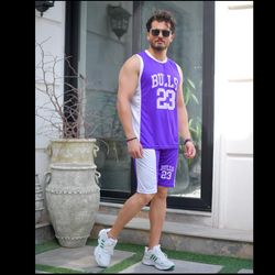 ست تاپ و شلوارک مردانه مدل Bulls (بنفش) کد 6032