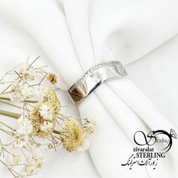 انگشتر نقره آیینه ای با نقره ایتالیا کد 17498