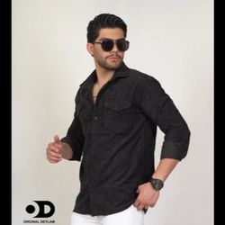 پیراهن مخمل کبریتی مشکی مردانه | تولید اورجینال دیلم