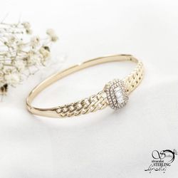 دستبند النگویی ژوپینگ نگین مربعی طرح طلا کد 17520