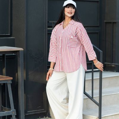 شومیز راه راه لینن آستین کیمونو