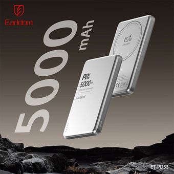 پاور بانک بی سیم فست شارژ ارلدام ET-PD53 PD 20W ظرفیت 5000 میلی آمپر ساعت