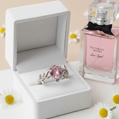 انگشتر سوارسکی فری سایز طرح قلب و برگ