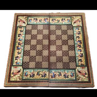 تخته نرد و شطرنج چوبی مینیاتوری به همراه مهره و تاس