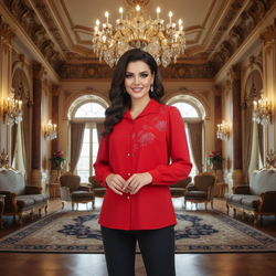 شومیز آستین بلند زنانه مدل نگین دار  گلی