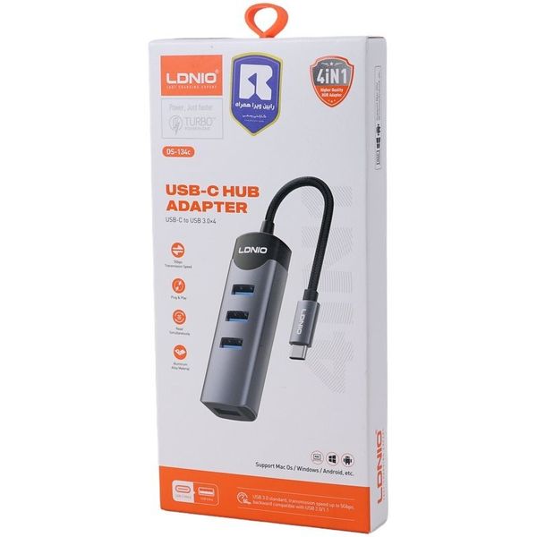 هاب 4 پورت Type-C الدینیو DS-134C
