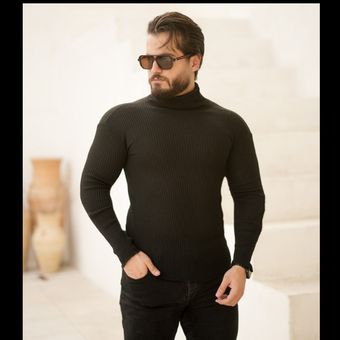 بافت مردانه یقه اسکی کشی ( مشکی )کد6430