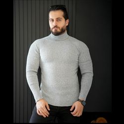 بافت مردانه یقه اسکی کشی (طوسی)کد 6431