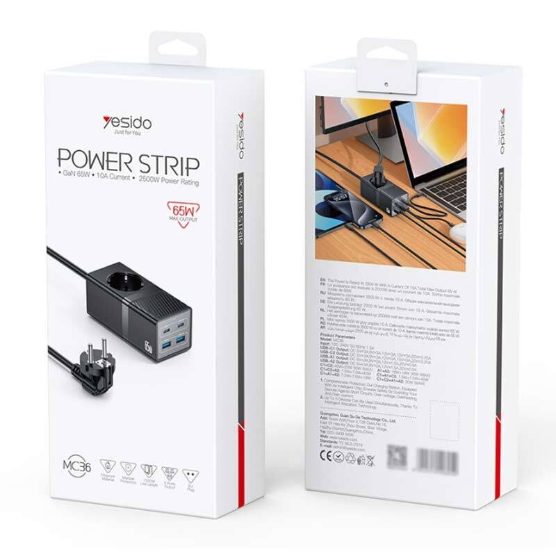 چند راهی 1 خانه برق یسیدو Yesido MC36 با کابل 1.5 متریشارژر USB و Type-C