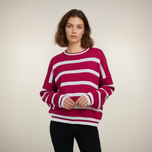 پلیور بافت راه راه زنانه یقه گرد (در دو رنگ سفید مشکی و زرشکی)