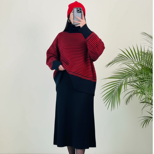 پلیور بافت یقه اسکی راه راه زنانه و دخترانه