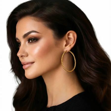 گوشواره  استیل حلقه ای پیچی طلایی