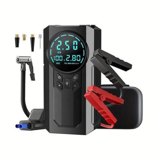 جامپ استارتر و پمپ باد چهارکاره JN‑088 (1000 آمپر) + چراغ LED + پاوربانک 18500mAh