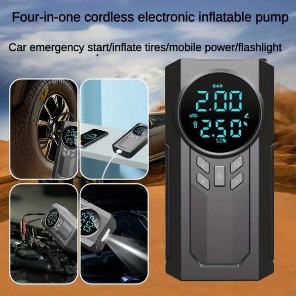 جامپ استارتر و پمپ باد چهارکاره JN‑088 (1000 آمپر) + چراغ LED + پاوربانک 18500mAh