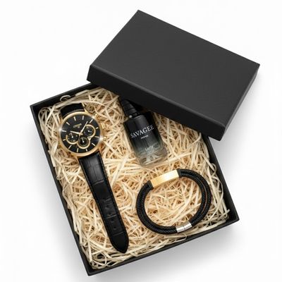 ست هدیه مردانه | ساعت و دستبند چرم + ادکلن