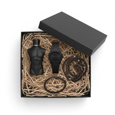 ست هدیه مردانه | ساعت + ست دستبند و گردنبند فلزی + ادکلن