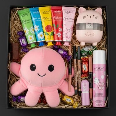پک هدیه زنانه لاکچری | عروسک + بخور سرد + آرایشی