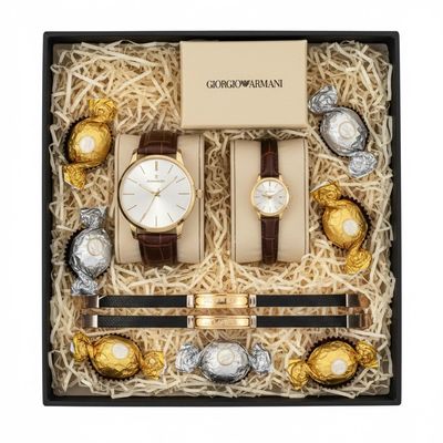پک هدیه دونفره | ساعت و دستبند چرمی دونفره | ارسال رایگان
