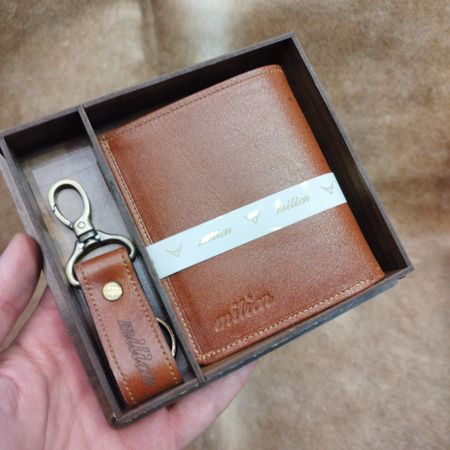 ست کیف جیبی و جا سوئیچی چرم ساده