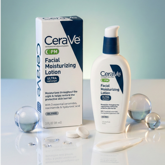 لوسیون مرطوب کننده شب سراوی مدل (PM Facial Moisturizing Lotion) اولترا سبک و بدون چربی حجم 89 میلی لیتر