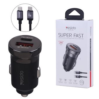 شارژر فندکی 30 وات یسیدو Y72 + کابل تایپ سی