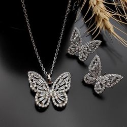 نیم ست جواهرات زنانه طرح پروانه رنگ نقره ای
