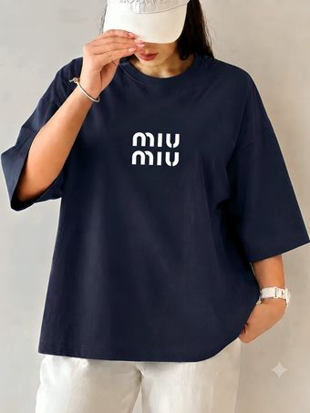 تیشرت باکسی زنانه مدل لش طرح miumiu پنبه درجه یک