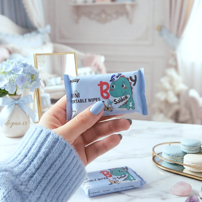 دستمال مرطوب مینی QIAN HUI مدل Mini Wet Wipes دایناسوری ابی
