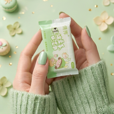 دستمال مرطوب مینی QIAN HUI مدل Mini Wet Wipes مدل دختر سبز پاستلی