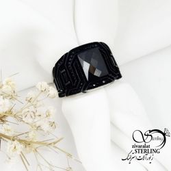 انگشتر نقره سنگ اونیکس عیار925 کد 17884