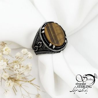 انگشتر مردانه نقره سنگ چشم ببر کد 17886