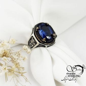 انگشتر نقره طرح یاقوت کبود عیار925 کد 17887