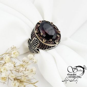 انگشتر مردانه نقره طرح گارنت عیار925 کد 17900