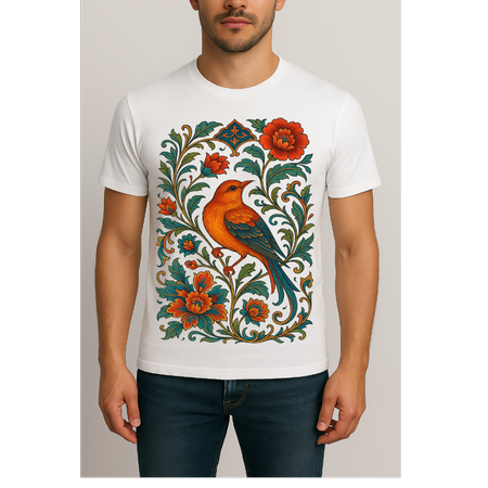 تیشرت سفید با طرح نقوش اسلیمی کد 9