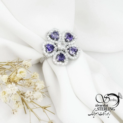 انگشتر نقره طرح گل با سنگ آماتیست کد 18152