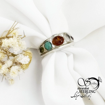 انگشتر نقره 5سنگ با حرز امام جواد پشت بسته کد 18225