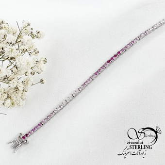 دستبند نقره تنیسی مولتی کالر قرمز کد 18498