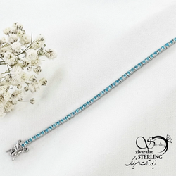 دستبند نقره تنیسی مولتی کالر آبی کد 18499