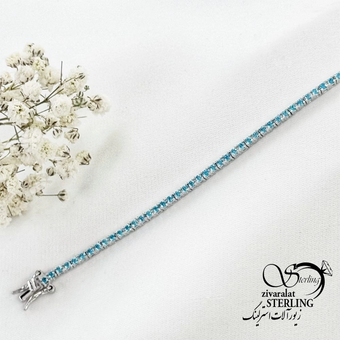 دستبند نقره تنیسی مولتی کالر آبی کد 18499