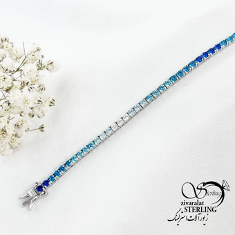 دستبند نقره تنیسی مولتی کالر آبی عیار925 کد 18500