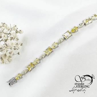 دستبند جواهری نقره نگین لیمویی کد 18503